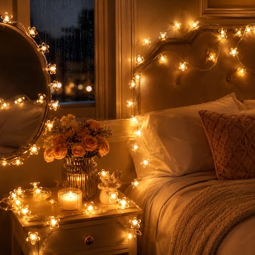 Indoor Plug in Decorative Fairy Flower String Lights, 33ft 100 LED Twinkle Cherry Blossom Floral Lamp for Bedroom Window Wall Ceiling Tree Hanging, Christmas Easter Birthday Decor (Warm White) - color: Warm White