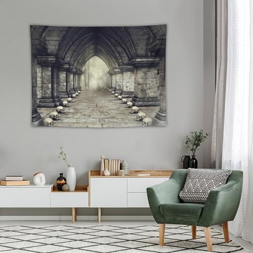 Houselerax Gothic Tapestry,Antique Victorian Style Fantasy Scene Skull Candlesticks in Dark Spooky Room Wall Hanging Decor Tapestries for Bedroom Living Room 60"x40" - color: Gothic-14, size: W60xL40in
