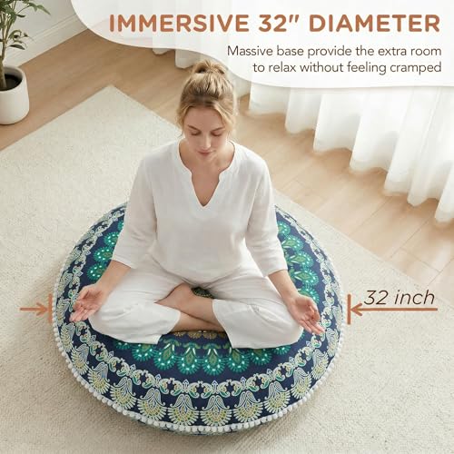 Codi Meditation Floor Pillow Set of 2, Round Large Pillows Seating for Adults and Teens, Bohemian Mandala Circle Cushions for Outdoor Fireplace Yoga Living Room, 32 Inch, Memory Foam Added, Green - color: Round | Green, size: 2 Count (Pack of 1)