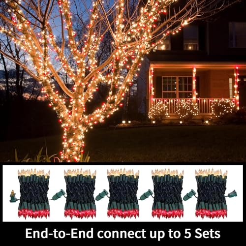 LAMPHOME 100 Count Red Clear Christmas Lights, Green Wire 20Ft Incandescent Holiday String Light Set for Indoor Outdoor Use Christmas Tree, Halloween, Valentine Wedding Lighting Decoration - color: Red and Clear-Green Wire