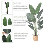 Ferrgoal 5ft Bird of Paradise Artificial Plant with 10 Trunks in Woven Seagrass Pot, Faux Tropical Tree for Indoor & Outdoor Home Décor, Green - size: 5ft