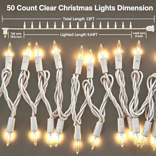 TIGOMOOV 50 Count Mini Clear White Christmas Lights-120V Plug-in End to End Connectable Incandescent String Lights,13FT White Wire -UL Certified Christmas Tree Lights for Indoor Outdoor Holiday Decor