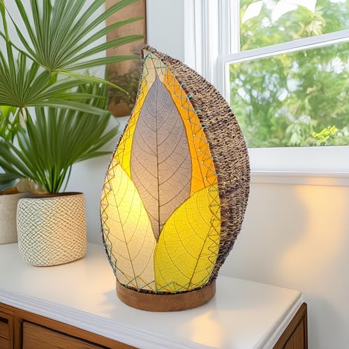 Eangee Home Design Leaflet Table Lamp Multi Shade Made of Real Cocoa Leaves 5 Inches Length x 7 Inches Width x 14 Inches Height (647 t m) - color: Multicolor