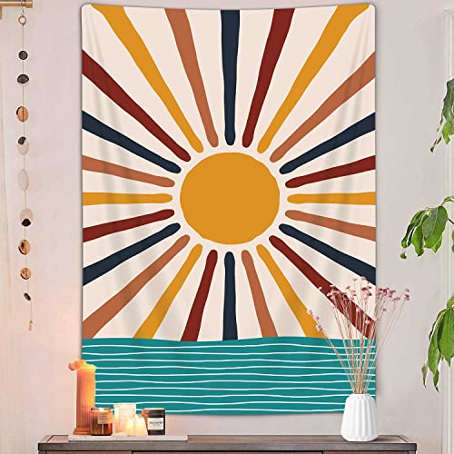 JAWO Boho Sun Wave Vertical Tapestry, Vintage Abstract Rainbow Aesthetic Tapestry Wall Hanging for Bedroom, Retro 70s Mid Century Modern Art Tapestries Poster Blanket College Dorm Decor (60"X80") - color: Sun-3, size: 80"L x 60"W