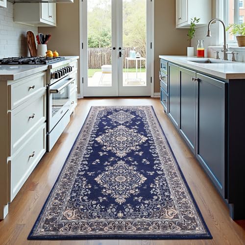 HOMORE 2x6 Runner Rug for Entryway Non Slip Washable Hallway Runners Rugs, Navy Bedroom Rug Faux Wool Floor Carpet for Kitchen Indoor Front Entrance Laundry Living Room Dorm - color: Navy Blue, size: 2' x 6' (Rectangular)