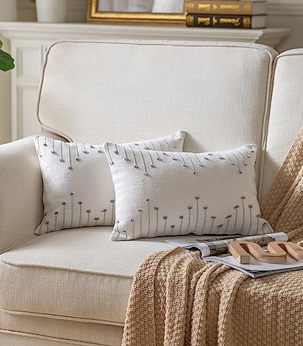Caflife Boho Throw Pillow Covers 12x20 Set of 2 Decorative Pillows for Bed and Sofa, Beige with Grey Line Throw Pillows for Modern Farmhouse Couch Living Room - color: Grey Beige, size: 20" x 12" (Pack of 2)