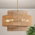 24” Boho Large Rattan Chandelier Light Fixture,6-Light Large Hand Woven Pendant Light Fixture Farmhouse Rustic Chandeliers for Kitchen Bedroom, Dining Room, Living Room, Hallway, Foyer - color: Brown, size: 24" 6-Light