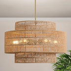 24” Boho Large Rattan Chandelier Light Fixture,6-Light Large Hand Woven Pendant Light Fixture Farmhouse Rustic Chandeliers for Kitchen Bedroom, Dining Room, Living Room, Hallway, Foyer - color: Brown, size: 24" 6-Light