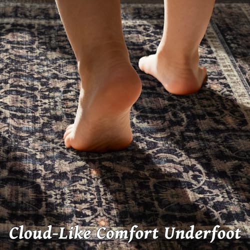 Washable 2x3 Entryway Rug, Boho Non-Slip Door Mat Vintage Distress Small Rugs for Kitchen Nursery Office Bedroom, 0.3" Neutral Oriental Throw Carpet with Cushioning Pad, Black/Blue/Multi,A1 - color: Black/Blue/Multi, size: 2' x 3' (Rectangular)