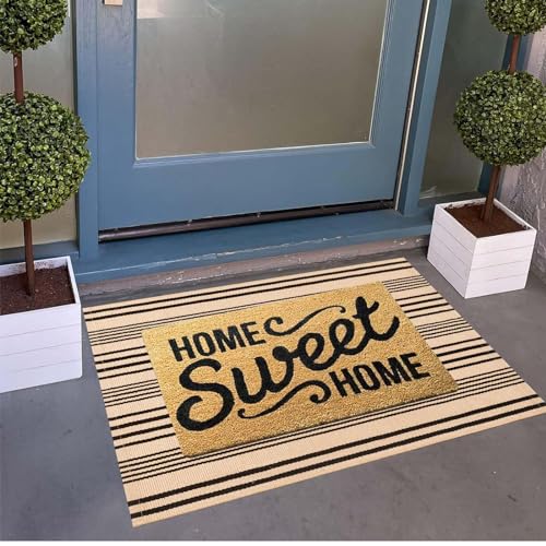 Front Outdoor Door Mat 2'x3',Tan Black Striped Outdoor Rug Machine Washable Cotton Layered Door Mat Entryway Throw Rug for Indoor Entrance - color: Black Khaki, size: 2' x 3' (Rectangular)