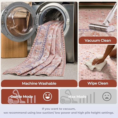 8x10 Area Rugs for Living Room, Machine Washable Low Pile Rug, Non Slip Backing Boho Rugs for Bedroom, Printed Soft Vintage Carpet Peach Pink 8 x 10 - color: 08/Peach/Soft Blush/Thistle/Terracotta, size: 8' x 10' (Rectangular)
