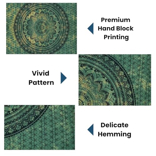 FURNISHFUL FINESSE Handmade Cotton Mandala Wall Tapestry - Green Ombre Boho Wall Decor, Indian Boho Bohemian Hippie Room Hanging for Bedroom, Dorm & Living Room Aesthetic - 50X60, Tiye dye Green - color: Green, size: 60"L x 50"W