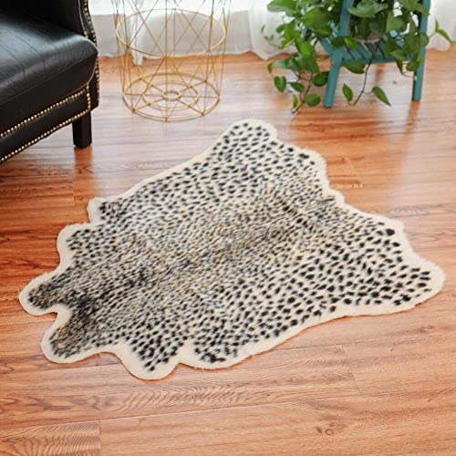 Leopard Print Area Rug Faux Cowhide Skin Fur Non-Slip Cheetah Rug Small Accent Distressed Animal Print Hide Mat Floor Carpet for Door Mat Entryway Bedrooms Laundry Room Decor 3.3x2.95Ft, Leopard - color: Beige Leopard 39.4"l X 35.4" W