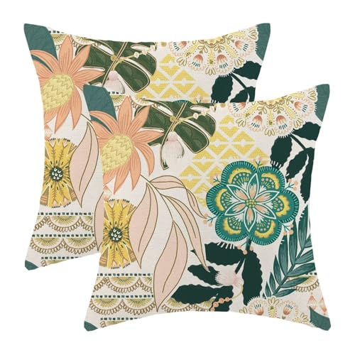 Boho Floral Pillow Covers 18x18 Set of 2, Abstract Mid Century Morden Outdoor Decorative Botanical Flowers Tropical Leaves Throw Pillows Retro Flower Couch Cushion Case for Chair Sofa Bedroom - color: Vc6, size: 18" x 18" (Pack of 2)