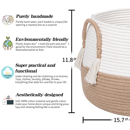 R RUNKA Large Basket for Toys-15.7"x 11.8"-Boho Baskets for Living Room,Bedroom,Nursery | Large Woven Baskets, Cube Basket, Under Shelf Basket | Decorative Baskets for Home Decor - size: Large(15.7" x15.7" x11.8")