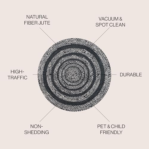JONATHAN Y Abyss Braided Jute Black/White 5' Round Indoor Area Rug, Bohemian, Classic, Coastal, Easy-Cleaning for Living Room, Bedroom, Kitchen, Pet Friendly, Non-Shedding (RNF117C-5R) - color: Black, size: 5' (Round)