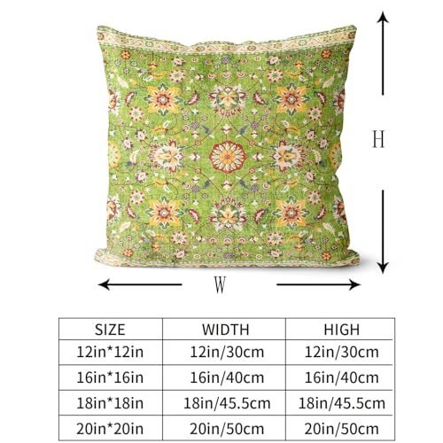 Snycler Boho Throw Pillow Covers Farmhouse Home Decor for Sofa Porch Patio Bed Room Outdoor，Set of 2，Bohemian Carpet Throw Pillows for Couch Decorative Pillow Cases，16x16inch,Green - color: Floral-green, size: 16" x 16" (Pack of 2)
