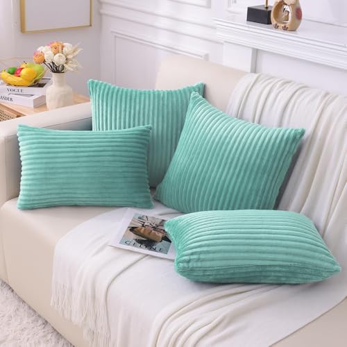 Simmore Decorative Throw Pillow Covers 18x18 Set of 2, Soft Plush Flannel Double-Sided Fluffy Couch Pillow Covers for Sofa Living Room, Aqua Haze - color: Aqua, size: 18" x 18" (Pack of 2)