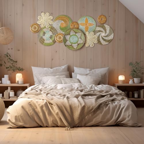Tatuo 11 Pcs Boho Wall Basket Decor Bulrush Woven Wall Hanging Art Round Farmhouse Rustic Handmade Wicker for Summer Home, Bedroom, Living Room, Kitchen Decorations, Multi Sizes(Stylish) - style: Stylish