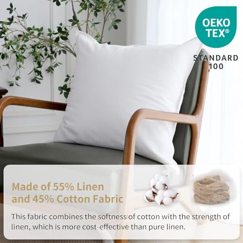 Simple&Opulence Linen Throw Pillow Covers 18x18 Inch Set of 2 Flax Cotton Blend Solid Color Decorative Square Cushion Cover for Couch Sofa Office Soft Breathable Farmhouse - White - color: White, size: 18”×18“