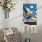 Alynsehom Macrame Woven Wall Hanging Tapestry Boho Wall Art Moon Mountain Chic Home Decor Bohemian Aztec Apartment Dorm Room Backdrop Decoration (Blue)
