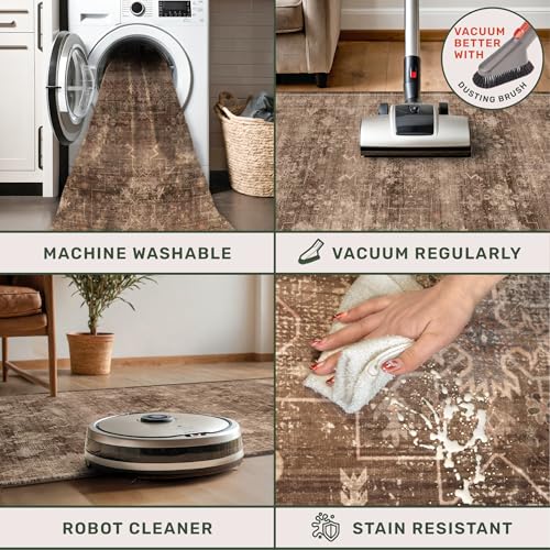 Boho Taupe Brown 2x3 Entryway Rug - Modern Vintage Traditional Eclectic Oriental Neutral, Washable Low Pile Non-Slip Small Throw Area Rugs for Door Mat Indoor Entrance, Kitchen, Bathroom - color: Brown, size: 2' x 3' (Rectangular)