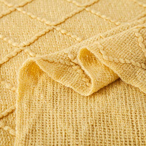 TREELY Knit Throw Blanket for Couch,Soft Knitted Blankets with Tassels Fringe 50" X 67.7", Decorative Lightweight Throws Blanket Farmhouse Bed Sofa Fall Outdoor, Yellow