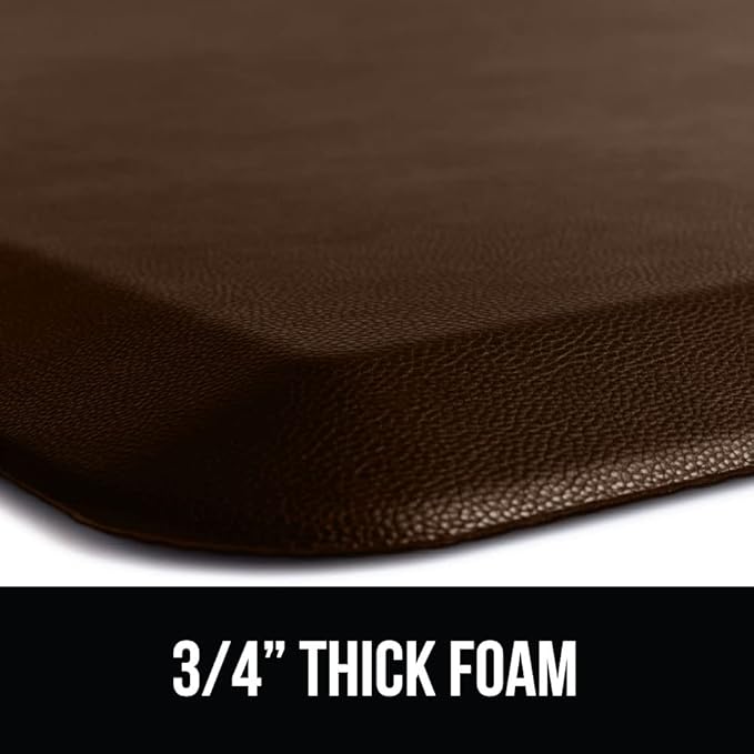 GORILLA GRIP Comfortable Cushioned Kitchen Mats for Floor, 58x20, Waterproof and Stain Resistant Soft Top, 3/4 Inch Thick Ergonomic Standing Desk Anti Fatigue Mat, Foam Supports Ankles and Feet, Brown