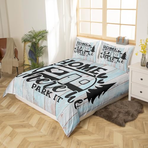 Farmhouse Rustic Camping Bedding Set Twin Size,Funny Home Where We Park It Duvet Cover for Kids Boys Bed Comforter Cover Set,Explore Camper Gifts RV Life Bedding Quilt Cover Set Decorative 2 Pieces - color: Multi 16, size: Twin 68"x90"