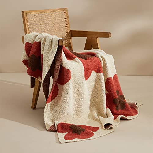 Floral Throw Blanket Big Flower Pattern Soft Cozy Warm Fuzzy Fluffy Microfiber Feather for Couch Bed Sofa Baby Pets Home Decor All Season (Chen Red, 47''x59'') - color: Chen Red