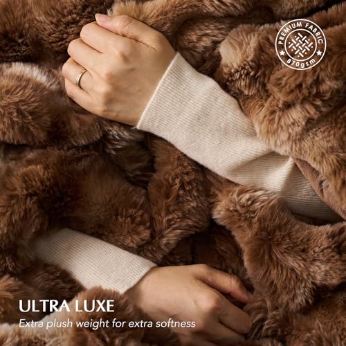 EverGrace Ultra Soft Luxury Fluffy Faux Rabbit Fur Throw Blanket, Thick Warm Bubble Throw for Bed, Cozy Plush Reversible Blankets for Couch, Chair, Sofa, Lion Caramel, 50x60 Inches - color: Marble Caramel Brown, size: 50"x60"