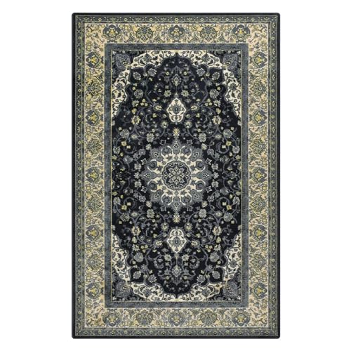 Memoryfield 12x18 Large Area Rug Vintage Rug Retro Floral Indoor Carpet Traditional Oriental Living Room Area Rug Non Slip Backing Non-Shedding Throw Carpet for Bedroom Dining Room Home Office Grey - color: Grey, size: 12' x 18' (Rectangular)