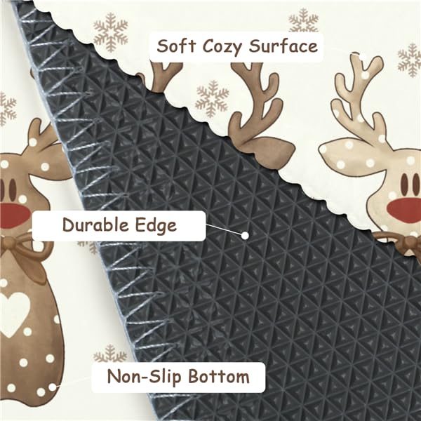 Indoor Christmas Rug 2x3 Reindeer Snowflakes Xmas Decorative Throw Rugs Small Low-Profile Non-Slip Door Mat Winter Area Rug for Entryway Bedroom Bathroom Kitchen Laundry Room - color: Reindeer