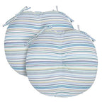 FUNHOME 15"x15"x4" Bistro Chair Cushion Set of 2, Water Repellent Round Outdoor Chair Cushions with Ties, Patio Tufted Chair Pads for Home Garden (Blue Stripe) - color: Blue Stripe