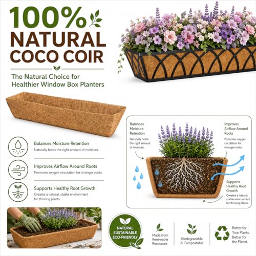 Y&M 2 Pack 24 Inch Coco Coir Liners for Window Box Planters, Pre-Formed Trough Coconut Fiber Replacement Liners for Wall Planter, Fence and Flower Baskets - color: 2pcs 24in Horse