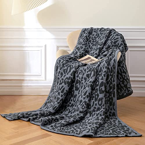 MH MYLUNE HOME Large Soft Micro Plush Leopard Blanket (71x78 inch, Dark Blue | Charcoal Grey) Warm Reversible Cheetah Blanket Leopard Pattern Throw for Sofa Couch Bed - color: Leopard Charcoal Blue, size: 71"x78" - 550 GSM