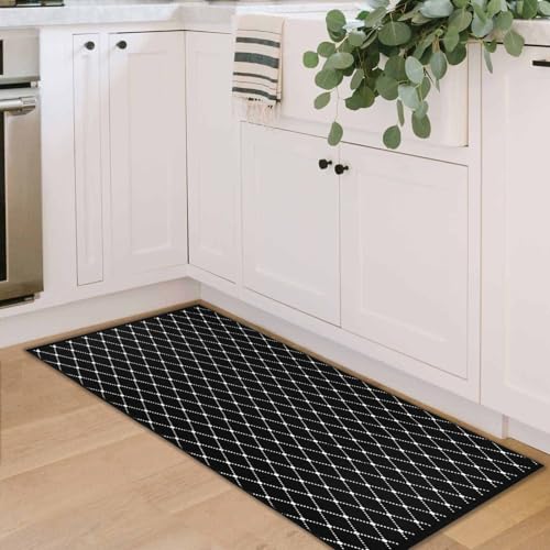 Front Porch Rug Black Boho Outdoor Rug 23.6" x 51.2" Door Mat Cotton Hand Woven Rug for Front Porch Decor Reversible Washable Welcome Layered Doormat for Farmhouse Entryway Kitchen Patio - color: Black Boho Geometic Door Mat