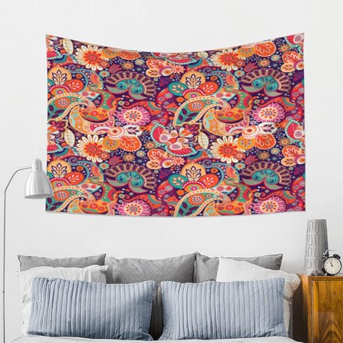 RTAFGU Perris Tapestry, Colorful Paisley Flower Pattern, Boho Ethnic Vibrant Art Tapestries Aesthetic Wall Hanging for Bedroom Living Room,Dorm Party Home Decoration 60" L x 51" W - color: Perris_2807, size: 60"L x 51"W