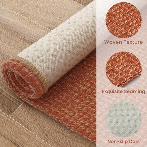 EARTHALL Woven Runner Rug 2x4 Ft Washable Runners for Hallways Cotton Non Slip Eentryway Runner Braided Indoor Floor Carpet for Kitchen, Hallway, Kitchen, Doormat, Rustic Orange/Tan - color: Rustic Orange/Tan, size: 2' x 4' (Runner)