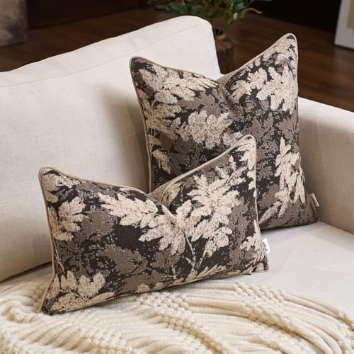 Yangest Neutral Leaf Pillow Cover 20 x 20 Inches, Vintage Chenille Square Throw Pillow Cover Soft Leaves Nature Accent Couch Pillow Cover for Living Room Bedroom, Grey - color: Grey, size: 20" x 20" (Pack of 1)