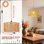 Hanging Lights with Plug in Cord Rattan Hanging Lamp Boho Ceiling Light Fixtures Farmhouse Pendant Lamp Shape for Living Room Bedroom Kitchen - size: 12.6 Inch-Flower Barrel Shade