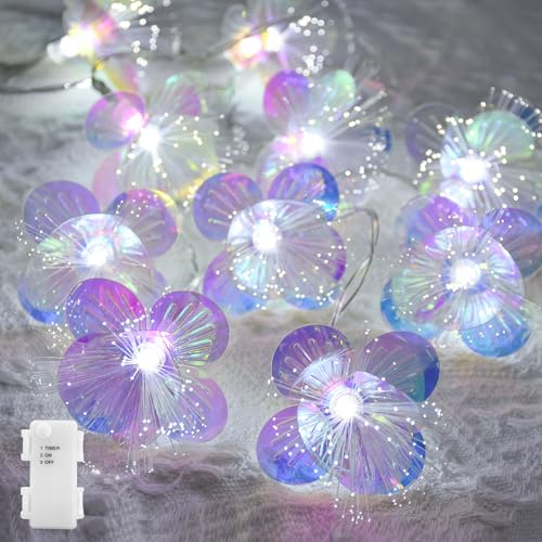 YOLIGHT Fiber Optic Flower String Lights Battery Operated with Timer, 6.5ft 10 LED Flower Garland Lights Fairy Lights for Room Table Wedding Christmas Easter Décor (White) - color: White, size: 6.5ft