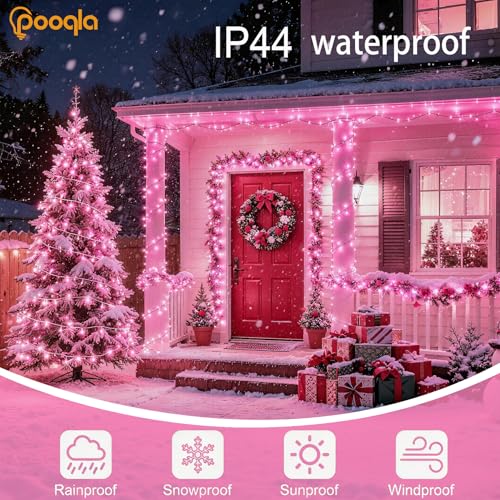 Pooqla 4 Pack String Lights Battery Operated, Total 66.6ft 200 LED Fairy Lights Indoor Outdoor Decorations, 8 Modes Pink Battery Lights for Bedroom Classroom Porch Party Yard Wedding Decor - color: Pink, size: 50 LED x4