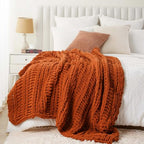 Battilo Chunky Knit Throw Blanket for Couch, Hand Made Chenille Throw Blanket, Super Soft Warm Cozy Caramel Blanket for Bed, Sofa, Living Room, 50"x60" - color: Caramel