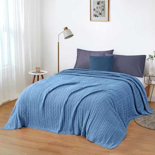 Aormenzy Dusty Blue Cable Knit Throw Blanket Queen Size for Bed Couch Sofa, Super Soft Cozy Knitted Blanket 90" x 90" Bed Blankets Full Size - color: Dusty Blue, size: 90" x 90", Queen