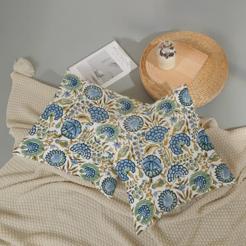 Boho Navy Blue Yellow Pillow Covers 16x16 Inch 2 Pcs Sage Green Vintage Floral Decor Throw Pillows Summer Outdoor Spring Flower Farmhouse Decoration Pillowcase Cushion Cover for Couch Sofa Bed - color: Blue Yellow Green Boho Floral, size: 16" x 16" (Pack
