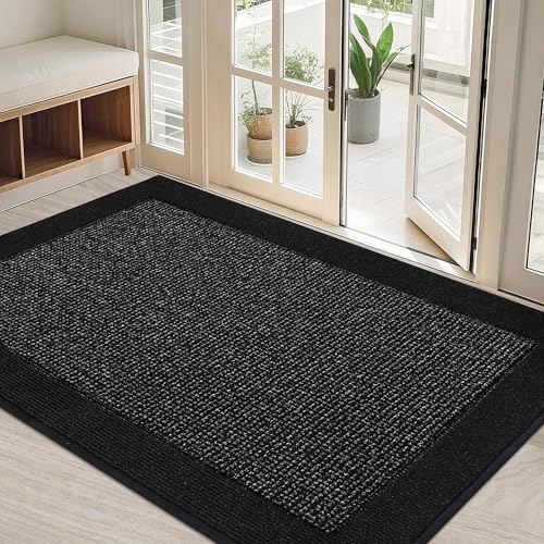 BEQHAUSE Indoor Door Mat 32" x 48", Dirt Trapper Door Mats Non-Slip Entryway Rugs Washable, Trap Dirt Absorbent Welcome Mat, Low Profile Floor Mats for Front Back Door and Entryway, Black - color: Black, size: 32" X 48" (Rectangular)