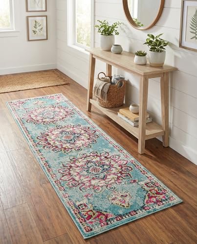 Rugs.com Fleur Collection Rug – 6 Ft Runner Light Blue Medium-Pile Rug Perfect for Hallways, Entryways - color: Light Blue 11, size: 2'2" x 6'7" (Runner)