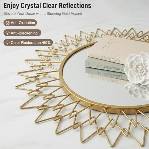 Gold Sunburst Round Wall Mirror 36", Decorative Circle Metal Frame Mirror, Large Decorative Circular Mirror for Living Room Wall Decor - color: Sunburst - 36"l X 36"w