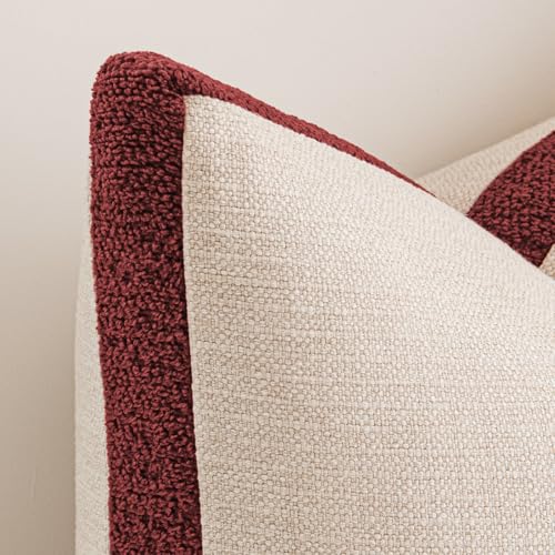 a moment Christmas Red Loop Yarn Linen-Like Pillow Cover Natural Soft Decorative Throw Pillow Case Farmhouse 20x20 Inch, Bohemian Textured Cushion Cover for Sofa Bed, Wrinkle-Resistant Home Decor - color: Red, size: 20" x 20" (Pack of 2)